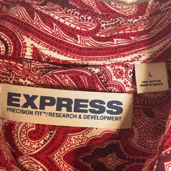 Express Men’s Long Sleeve Button-Down Shirt – Red Paisley Print – Size‎ Large - Picture 6 of 10